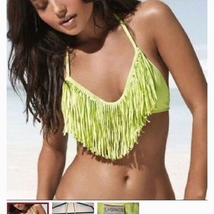 L*Space Audrey Fringe Top/Lime/Size L